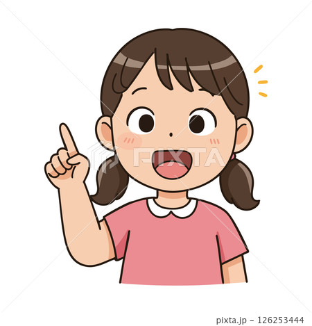 Young girl pointing finger and smiling in pink shirt vector illustration Young girl pointing finger and smiling in pink shirt vector illustration 126253444