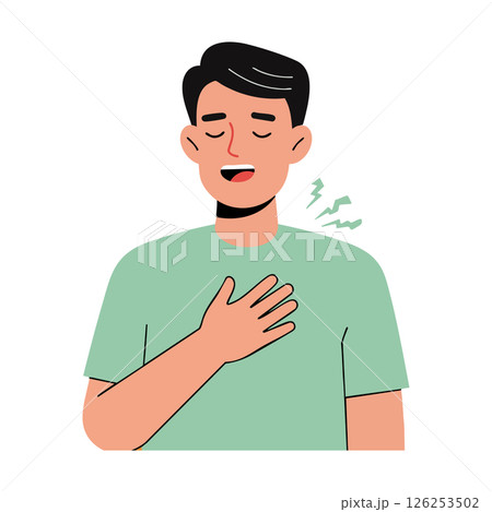 Man with chest pain expression and green t-shirt vector illustration 126253502