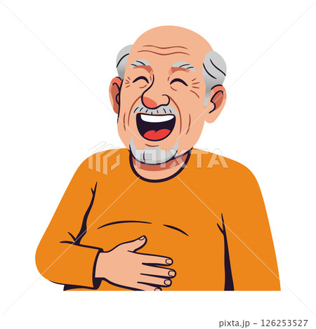 Laughing elderly man with gray hair and orange sweater enjoying moment vector illustration 126253527