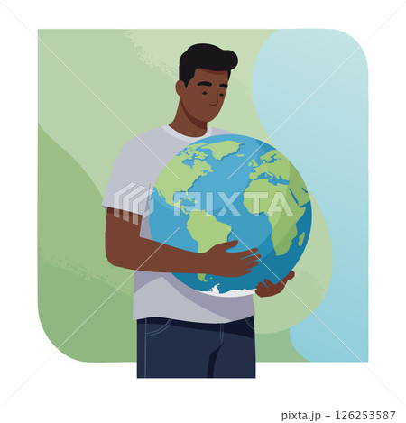 Man Holding Earth Globe Caring for Environment and World Nature Conservation vector illustration 126253587