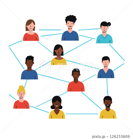Diverse people connected through network lines social communication and teamwork illustration vector Diverse people connected through network lines social communication and teamwork illustration vector 126253609