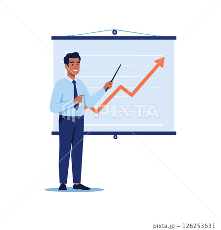 Businessman presenting rising graph on projection screen in office environment 126253631