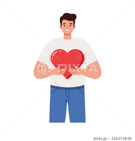 Man holding red heart symbol for love and affection vector illustration Man holding red heart symbol for love and affection vector illustration 126253636