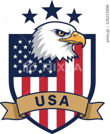 Bald eagle with American flag shield and stars patriotic USA emblem vector illustration 126253990
