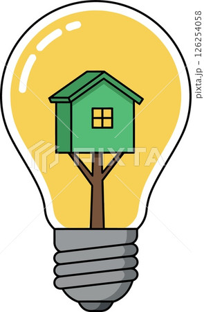 Light bulb with green tree house inside creative energy concept vector illustration Light bulb with green tree house inside creative energy concept vector illustration 126254058