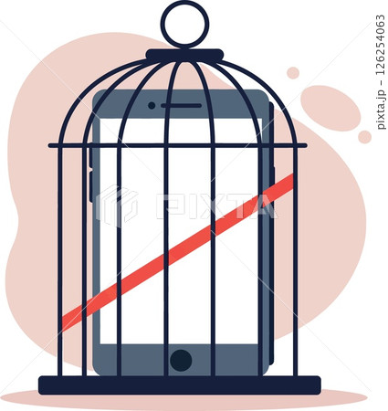 Smartphone Device Locked Inside Metal Cage Symbolizing Digital Restriction and Privacy Concerns 126254063