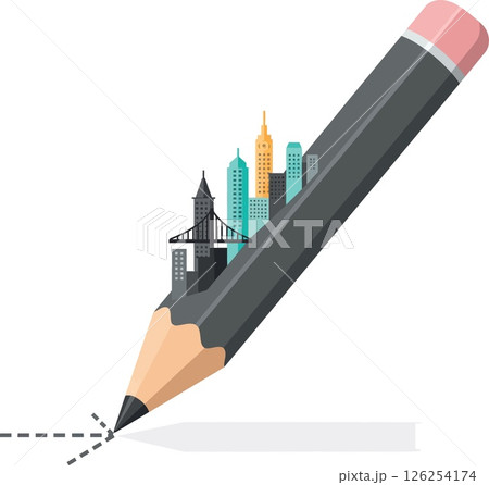Pencil Drawing Urban Cityscape with Skyscrapers and Bridge Creative Concept Vector Illustration Pencil Drawing Urban Cityscape with Skyscrapers and Bridge Creative Concept Vector Illustration 126254174