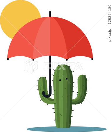 Cactus holding red umbrella with yellow sun vector illustration protection concept 126254180