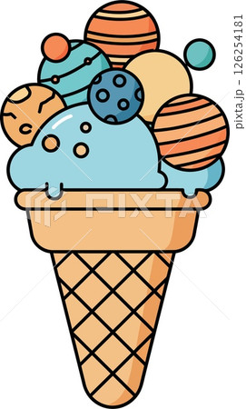 Ice cream cone with colorful planet shapes creative dessert illustration vector graphic Ice cream cone with colorful planet shapes creative dessert illustration vector graphic 126254181