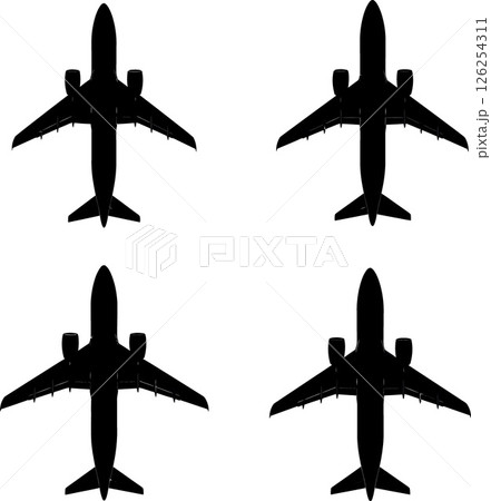 Airplane silhouettes vector set showing top view of four different aircraft shapes Airplane silhouettes vector set showing top view of four different aircraft shapes 126254311
