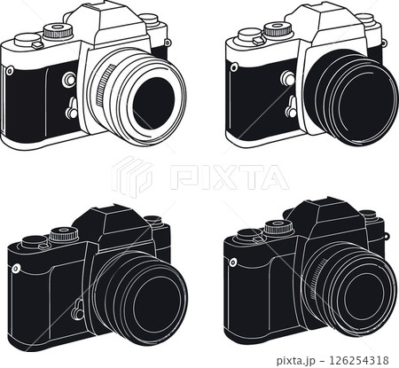 Vintage camera illustrations with black and white details in vector format 126254318