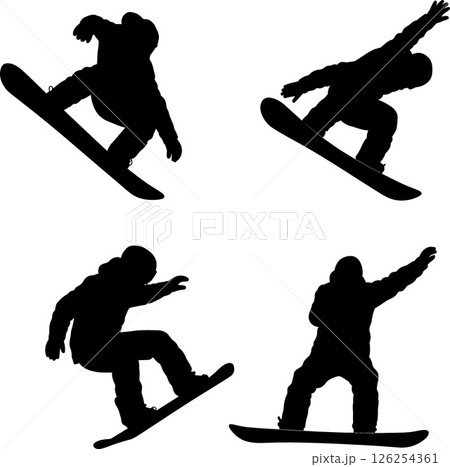 Snowboarder silhouette set performing dynamic tricks and jumps vector illustration Snowboarder silhouette set performing dynamic tricks and jumps vector illustration 126254361