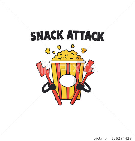 Popcorn Snack Attack Fun Cartoon Illustration for T-shirt and Project Design Vector 126254425