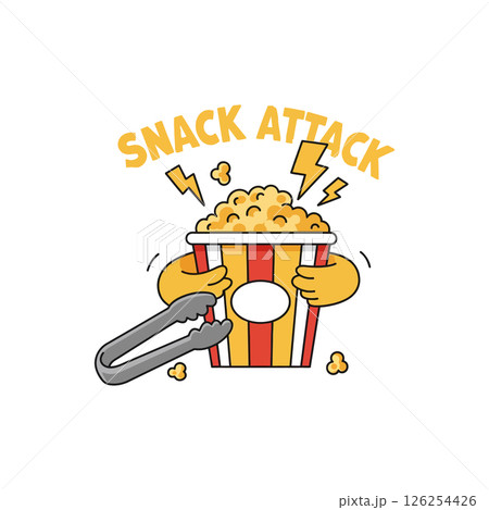 Popcorn bucket snack attack cartoon vector illustration for tshirt projects and print designs 126254426