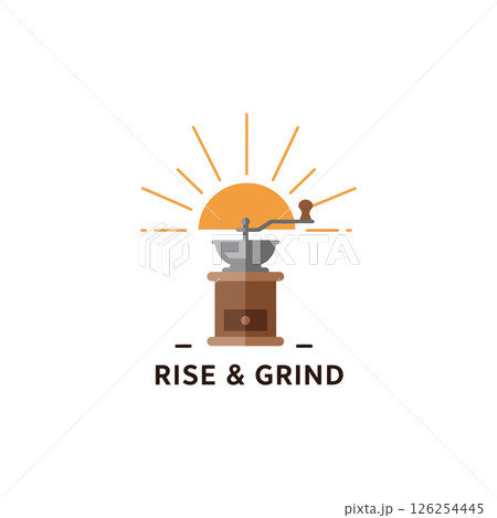 Coffee grinder illustration with rising sun rays for tshirt printing and inspirational projects vector Coffee grinder illustration with rising sun rays for tshirt printing and inspirational projects vector 126254445