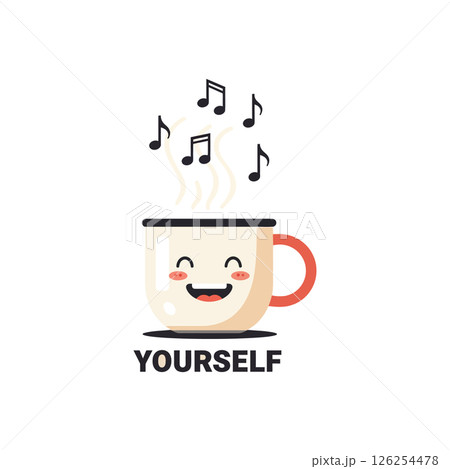 Smiling Coffee Cup with Music Notes and Yourself Text Vector Illustration for T Shirt Prints Smiling Coffee Cup with Music Notes and Yourself Text Vector Illustration for T Shirt Prints 126254478