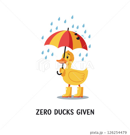 Cute yellow duck holding umbrella in rain with boots vector illustration for t-shirt projects Cute yellow duck holding umbrella in rain with boots vector illustration for t-shirt projects 126254479