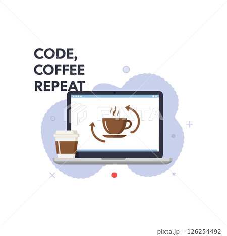 Code coffee repeat laptop vector illustration for t-shirt designs and creative projects 126254492