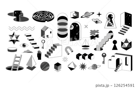 Surreal abstract vector design illustrations collection. Black and white psychedelic geometric 126254591