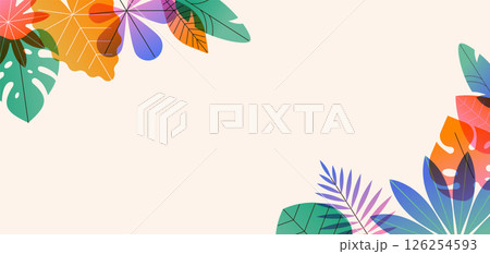 Tropical leaves frame summer background. Colorful modern botanical border. Abstract flat vector 126254593