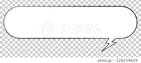 A simple speech bubble with a line drawing style. A fairly long horizontal oval. Thunder tail right. Monochrome. A simple speech bubble with a line drawing style. A fairly long horizontal oval. Thunder tail right. Monochrome. 126254629