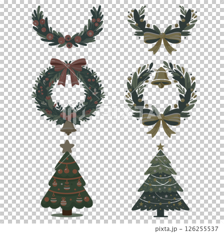 Christmas tree wreath and half wreath set in different colors 126255537