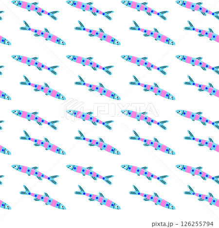 Bright fish seamless pattern. Long cute fish pattern. Bright fish seamless pattern. Long cute fish pattern. 126255794