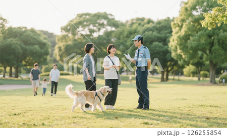 愛犬家とコミュニケーションをとるスタッフ 愛犬家とコミュニケーションをとるスタッフ 126255854