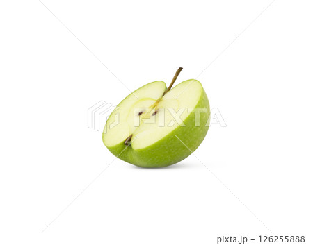 Half of green apple isolated. Sliced Granny Smith apple isolated. Half of green apple isolated. Sliced Granny Smith apple isolated. 126255888