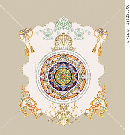 Stunning Hand Illustrated Floral Scroll Pattern Pieces 126256306