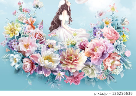 Vivid Hand Drawn Curly Flower Motif Illustrations Vivid Hand Drawn Curly Flower Motif Illustrations 126256639