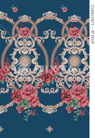 Vivid Hand Drawn Curly Flower Motif Illustrations 126256652