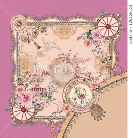 Vivid Hand Drawn Curly Flower Motif Illustrations 126256653