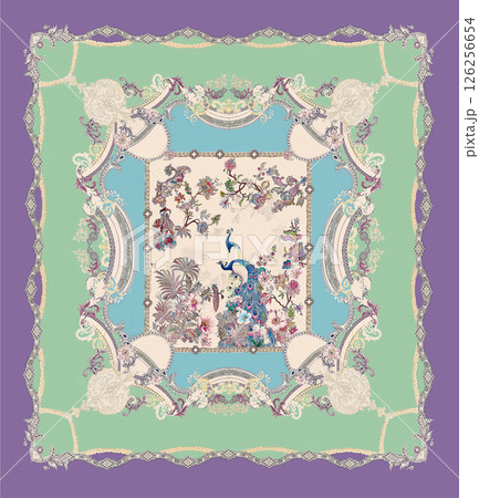 Vivid Hand Drawn Curly Flower Motif Illustrations 126256654