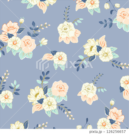 Vivid Hand Drawn Curly Flower Motif Illustrations Vivid Hand Drawn Curly Flower Motif Illustrations 126256657