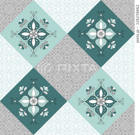 Vivid Hand Drawn Curly Flower Motif Illustrations 126256662