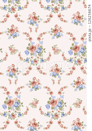 Vivid Hand Drawn Curly Flower Motif Illustrations 126256674