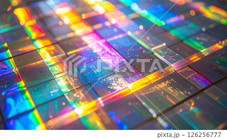 rainbow light reflecting futuristic grids . Background concept. Generated Image 126256777
