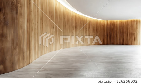 A lighted hallway in an empty building 126256902