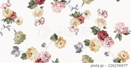 Dainty Hand Rendered Flower and Scroll Motif Sketches 126256977