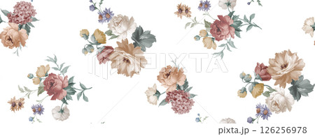 Dainty Hand Rendered Flower and Scroll Motif Sketches 126256978