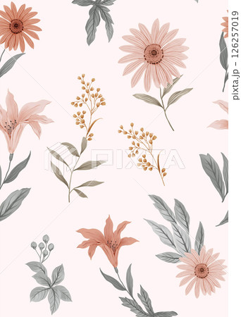 Dainty Hand Rendered Flower and Scroll Motif Sketches 126257019