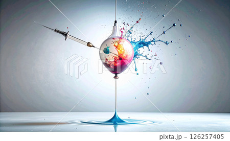 Tattoo needle puncturing a water balloon . Background concept. Generated Image 126257405