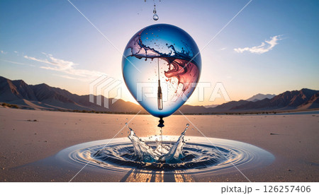 Tattoo needle puncturing a water balloon . Background concept. Generated Image 126257406