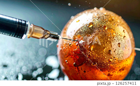 Tattoo needle puncturing a water balloon . Background concept. Generated Image 126257411