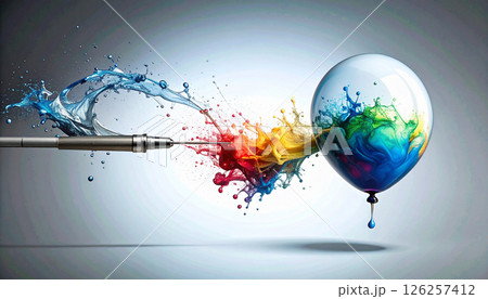 Tattoo needle puncturing a water balloon . Background concept. Generated Image 126257412