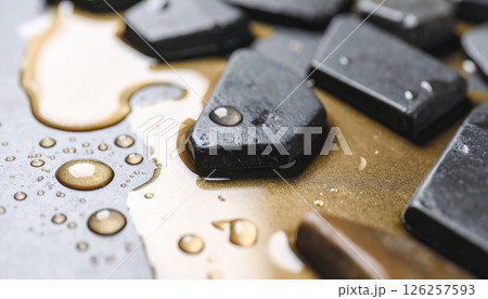 Whiskey rocks melting gold puddles . Background. Generated Image 126257593