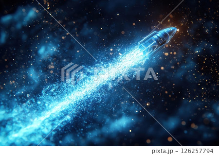 Rocket launching into space cosmic environment digital art futuristic atmosphere dramatic perspective exploration concept 126257794