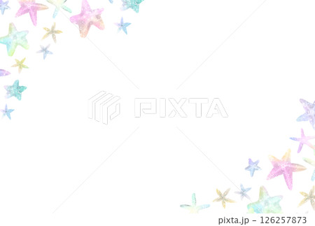 カラフルな星のメルヘンチックな背景イラスト　ヒトデと貝殻 126257873