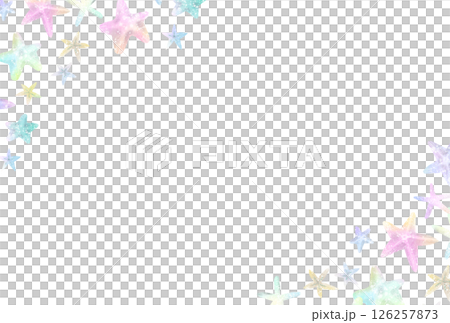 カラフルな星のメルヘンチックな背景イラスト　ヒトデと貝殻 126257873